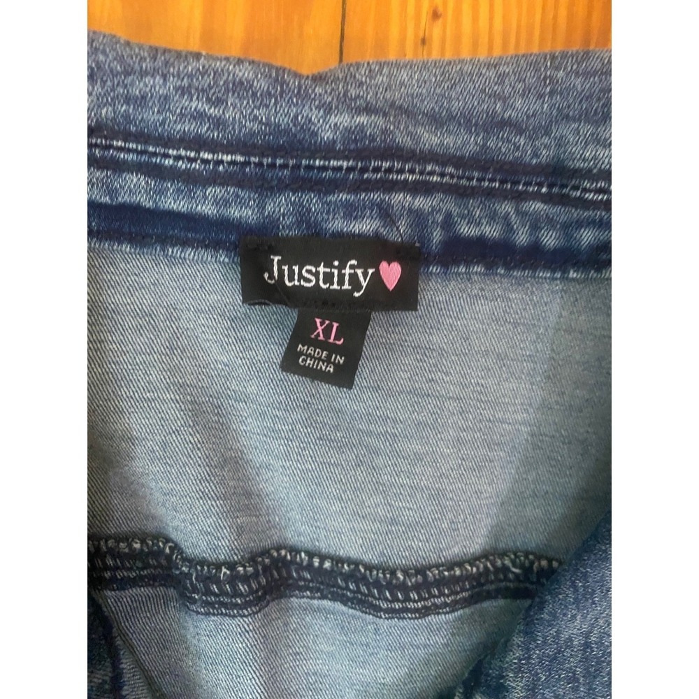Justify Womens Denim Romper Medium Wash Zip Front Tie Waist Short Sleeve XL - Picture 3 of 10